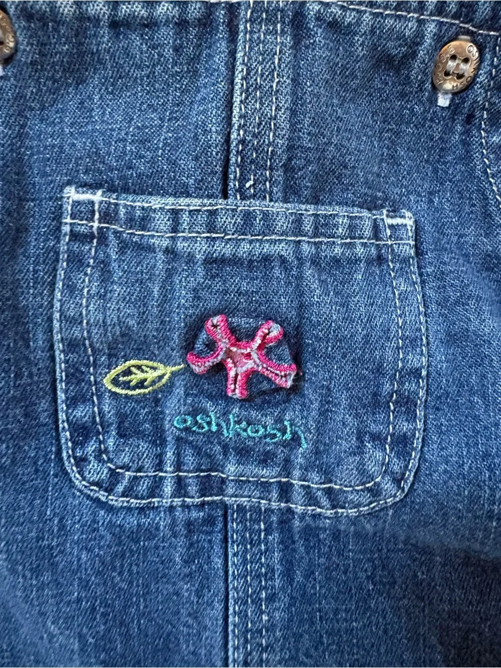 90s OshKosh B'gosh Denim my Dress - Blue with Embroidered Flowers